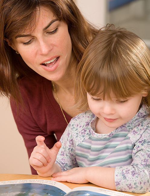Mom and daughter reading