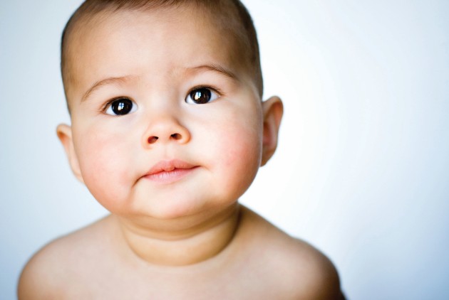 Baby looking up at the camera